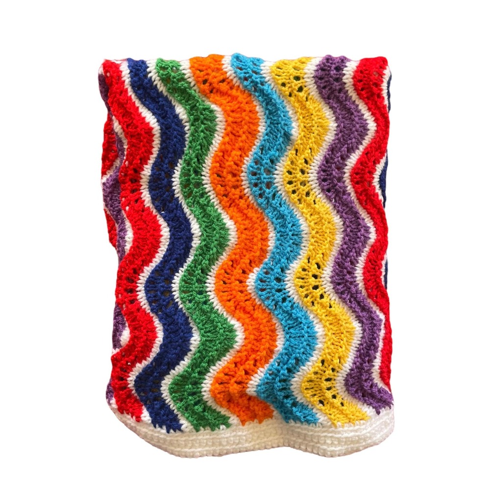 Handmade Rainbow‎ Ripple Crochet Blanket Chevron Afghan Multi Color 45x26